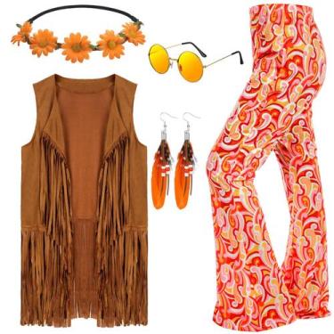 Imagem de Conjunto de calças Costume Leumoi 70s para mulher com franjas de disco