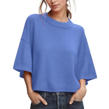 Imagem de Suéter feminino ZDC de verão, manga 3/4, cortado, azul