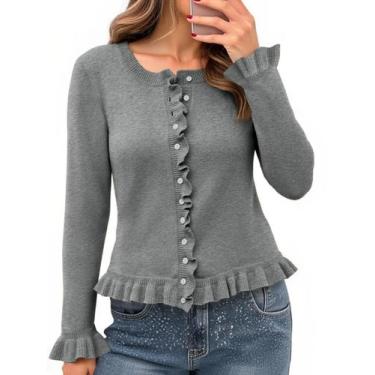 Imagem de Suéter feminino Saodimallsu com babados, cinza