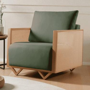 Imagem de Poltrona para Sala de Estar Madeira Maciça Palha Rattan Arthur - Caste