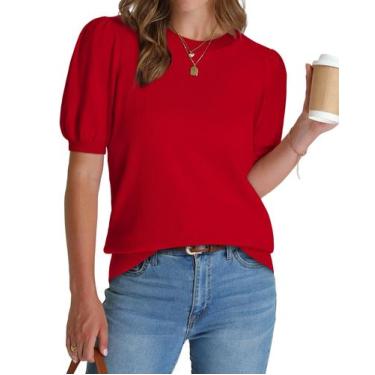 Imagem de Suéter feminino WIHOLL de manga curta, primavera verão, vermelho XL