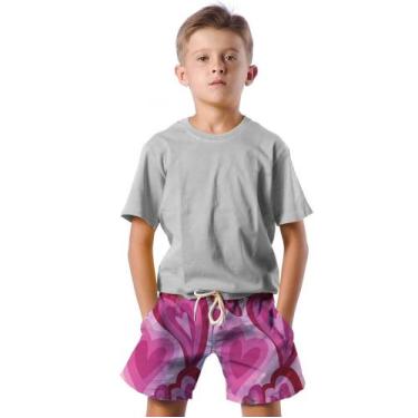 Imagem de Shorts Infantil Bermuda Calção Praia Verão Corações Love Paixão Rosa 8