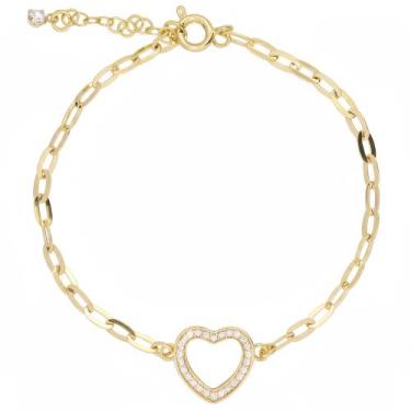 Imagem de Pulseira Coração Cravejado Pedras Folheada a Ouro 18k - Papillon Semi 