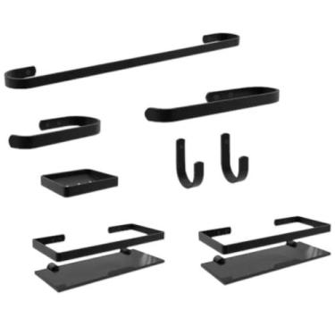 Imagem de Kit De Acessório Para Banheiro 8 Peças Preto - Mais de Casa