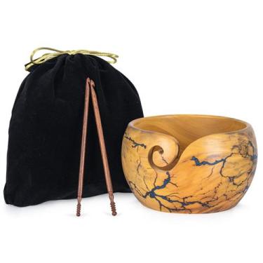 Imagem de Taça de fios INANOSA, grande, de madeira, 18x10 cm, tricô e crochê