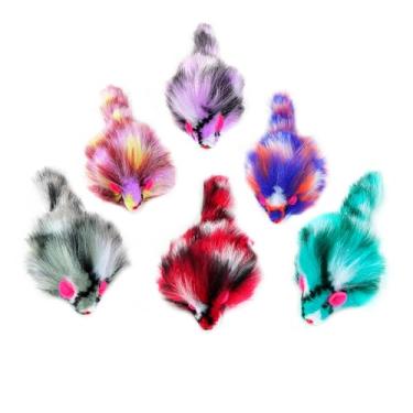 Imagem de CHIWAVA 6 peças de ratos peludos de 7,9 cm com cor gradiente de chocalho brinquedo interativo para gatos pequenos e gatinhos