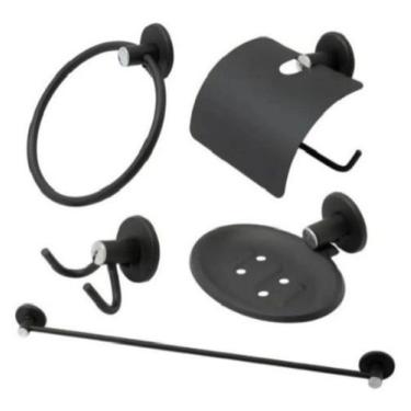 Imagem de Kit Acessórios Para Banheiro Lavabo Preto Fosco - Alcântara Metais