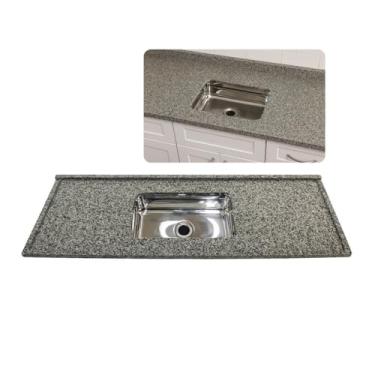 Imagem de Pia de Cozinha Ocre 150cm Cuba Inox 14cm Sobreposta Completo