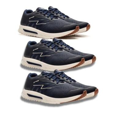 Imagem de Kit 3 Pares Tênis Masculino Action Street Corrida Dia a Dia, Marinho, 