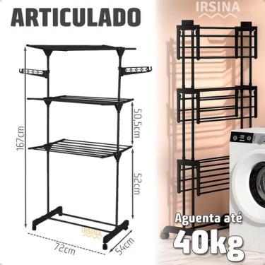 Imagem de Varal de Chão Dobrável 3 Andares com Rodas e Abas Laterais  Ideal para