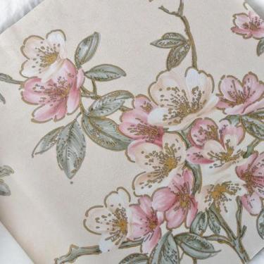 Imagem de Papel de Parede Sala Lavabo Floral Rosa Dourado Vinílico Texturizado L