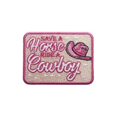 Imagem de MOKOBOIZ Aplique bordado Save a Horse Ride a Cowboy de 7,6 cm com aplique bordado e costurado, remendos bordados de caubói rosa, acessórios DIY para mochilas, coletes militares, bolsas, chapéus