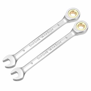 Imagem de HARFINGTON 2 peças chave de catraca 9 mm métrica 12 pontos CR-V aço cromado alongamento caixa dupla chave catraca de extremidade aberta com 72 dentes e chave inglesa de 5° para reparo