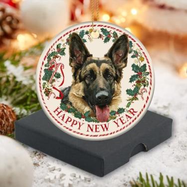 Imagem de Enfeite de Natal 2025 redondo lembrança de Natal enfeites de árvore de Natal 7,6 cm - pingente de pastor alemão animal fofo para amigos, famílias...