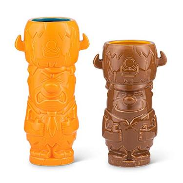 Imagem de Geeki Tikis Conjunto de canecas Tiki The Flintstones | Canecas Fred Flintstone & Barney Rubble Tiki | Copos de cerâmica colecionáveis oficiais Flintstones estilo Tiki | Cada caneca comporta 800 ml