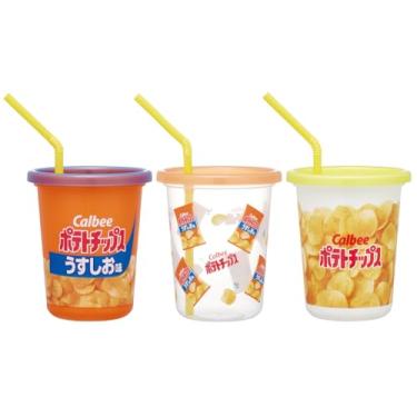 Imagem de Skater SIH3ST-A Copo com Canudo, Conjunto de 3, 349 ml (320 ml), Feito no Japão, Série Candy, Batata Frita, Sabor Leve