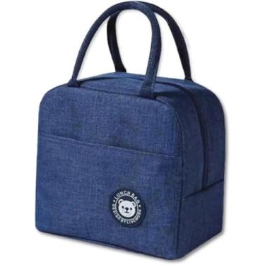 Imagem de Bolsa Térmica Marmiteira para Academia, Trabalho, Reutilizável, Prova de Vazamentos, Com Alça, Lancheira, Dieta, Passeios, Escola, Fitness, Grande, Impermeável (AZUL)
