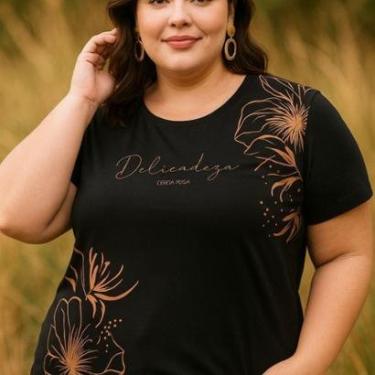 Imagem de Blusa Feminina Plus Size em Viscose com Estampa Floral e Gola Redonda Cereja Rosa-Feminino