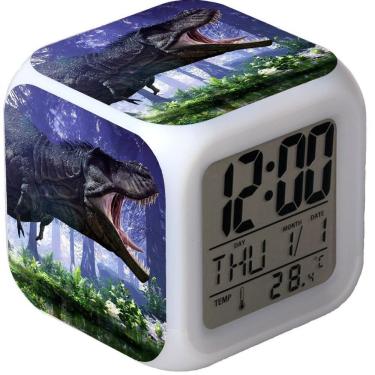 Imagem de Despertador LED de dinossauro colorido com display digital para crianças
