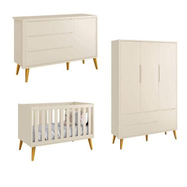 Imagem de Jogo De Quarto Para Bebê Completo 3 Portas Théo New Areia Fosco Com Madeira - Reller