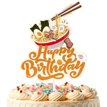 Imagem de Topo de bolo de macarrão feliz aniversário comida japonesa decoração de bolo de macarrão tema de macarrão para meninos meninas homens chá de bebê decorações de festa suprimentos