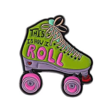 Imagem de Sapato de patinação Brooch Pin Retro Roller Skate Green Enamel - yiwei