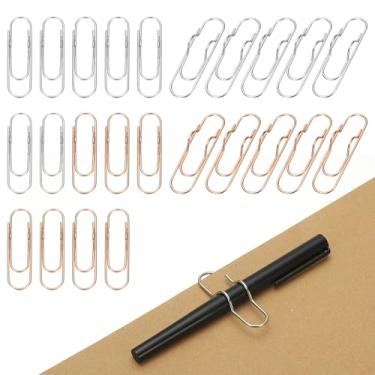 Imagem de PATIKIL 24 clipes de suporte de caneta para notebook, clipe de caneta de metal de 7 x 1,7 cm para prancheta de escritório, jornal, organizadores de mesa de casa, ouro/prata