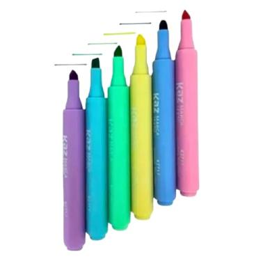 Imagem de Marca Texto Pincel Cores Pastel, Kit com 6 Cores, Ponta Chanfrada 2.0mm, Tinta à Base de Água, para Estudantes e Profissionais