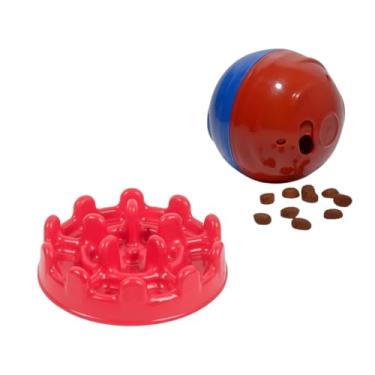 Imagem de Kit Redondog P Comedouro Lento Mini Pet Fit Brinquedo Interativo Para Cães Pequeno Porte (Vermelho)