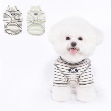 Imagem de Camiseta térmica listrada para cães, vestuário para animais de estimação projetado para aquecer, adequado para cães pequenos, gatos, meninos e meninas. Combina fofura e estilo. Cores: preto e branco