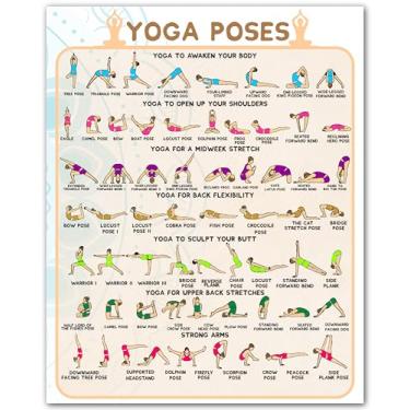 Imagem de ZUKIY Guia ilustrado de exercícios com halteres - Arte de parede de treino para academia em casa - pôsteres de ioga - Gráfico de Pilates - Pôster de academia para mulheres - Decoração de parede