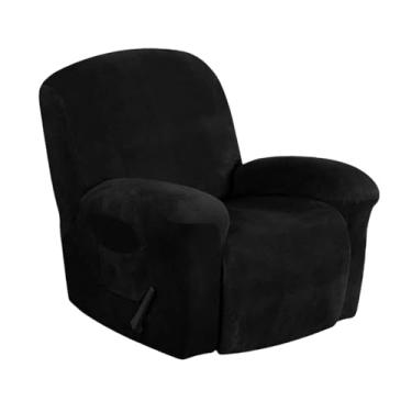 Imagem de Ｂｅｓｇａ Capa de veludo respirável, lavável, confortável, antiderrapante e ajustável para poltrona reclinável com bolso, Preto
