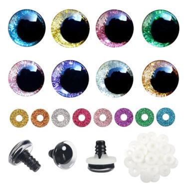 Imagem de TOAOB Conjunto de 32 olhos de segurança com glitter para Amigurumis 18 mm Olhos redondos de crochê com arruelas 8 cores olhos de boneca para fazer fantoches de pelúcia DIY