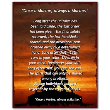Imagem de ZUKIY Pôster Once a Marine Tribute - Always a Marine Wall Art Print - 20 x 25 sem moldura USMC decoração para escritório ou casa de veteranos - Presente de formatura de aniversário do Corpo de