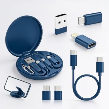 Imagem de Kit adaptador USB C, caixa de armazenamento de cabos multicarregamento, adaptador, transferência de dados, contém compartimento para cartão para viagens, use como suporte de telefone