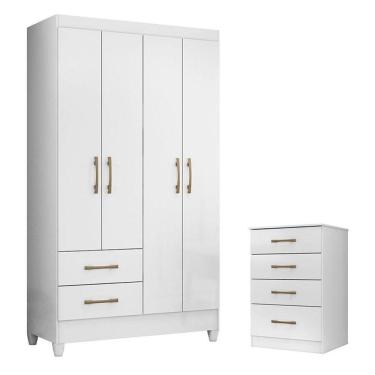 Imagem de Guarda Roupa Solteiro Chile E Cômoda Ms913 Branco Brilho - Moval