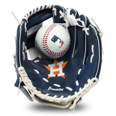 Imagem de Franklin Sports MLB Conjunto de luva e bola para jovens – Luva e bola de beisebol Houston Astros para crianças – Luva perfeita para as primeiras crianças – 24 cm