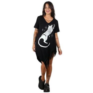 Imagem de Blusa Maxi Assimétrica Franja Lateral Gato Prateado Feminina - Deliriy