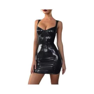 Imagem de Vestido Curto Feminino De material sintético Brilhante Sem Mangas Com 