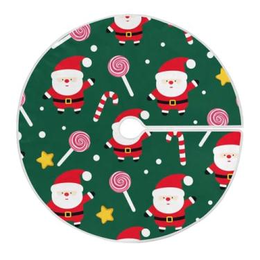 Imagem de Wassud Saia para árvore de Natal com laços seguros, 90 cm, Papai Noel e pirulito, tapete de árvore de Natal festivo para festas de ano novo, decoração de casa