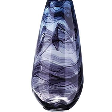 Imagem de YYBOES Vaso de vidro para decoração de vaso de flores, vaso alto americano criativo azul decorativo arranjo de flores vaso de vidro vaso doméstico ornamentos de vidro vaso neoclássico mesa de jantar