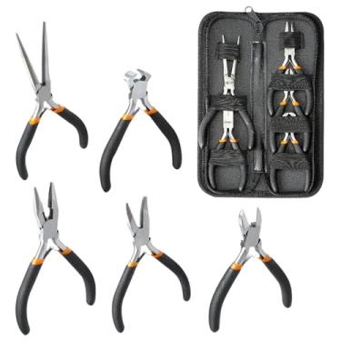 Imagem de LIFEGOO Conjunto de 5 peças de mini alicates – Kit de ferramentas de precisão durável para artesanato, joias e bricolage, inclui nariz longo de agulha, nariz dobrado, diagonal, corte final, pinça