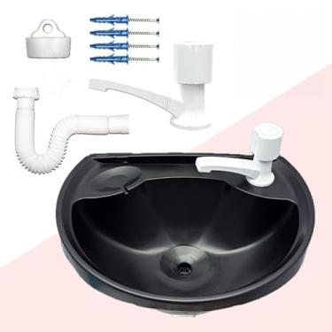 Imagem de Pia de Banheiro com Sifão e Ralo Lavatório Completo Antimanchas em Plástico Cuba para Banheiro com Kit de Instalação (4L PRETO + TORN + SIF)
