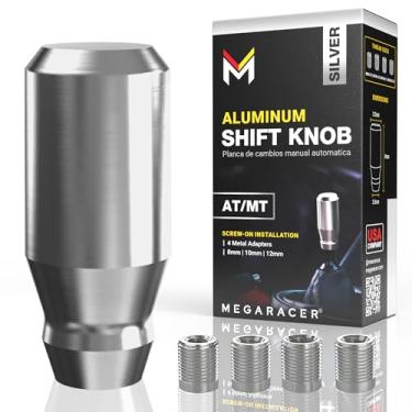 Imagem de Botão de câmbio prata premium - Estilo JDM legal, serve 4/5/6 velocidades manual e transmissão automática sem botão, botão de câmbio de alavanca de engrenagem de alumínio, inclui 4 adaptadores