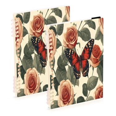 Imagem de Burbuja Cadernos de borboletas Valentine Roses, papel pautado universitário A5 com 60 folhas, fichário para diário, escritório, 2 unidades