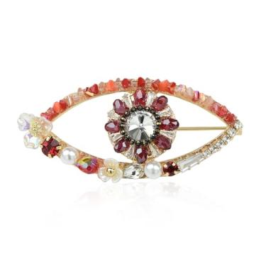 Imagem de YYBONNIE Broche de olho turco com corrente de cascata de strass, broche de lapela boêmio para festa de casamento, corpete de olho vintage feito à mão, Large, Latão Resina, Zircônia cúbica