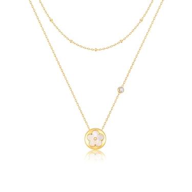 Imagem de KSF Colar floral dourado para mulheres - Colar com pingente de flor banhado a ouro 18K empilhado, aço inoxidável, não mancha, delicado sorte, pingente de quatro folhas, presentes de aniversário