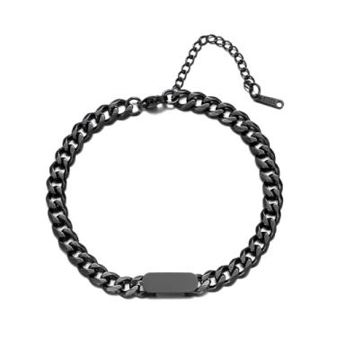 Imagem de YIFSIY Pulseira masculina de elos cubanos, corrente ajustável banhada a ouro branco/amarelo/preto 18 quilates, joia de aço inoxidável, presente, 10.2 inch, Sem Pedra Preciosa