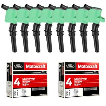 Imagem de MAS Conjunto de 8 bobinas de ignição verdes DG508 e 8 peças de velas de ignição para motorcraft SP479 compatível com Ford F150 F250 E150 E350 Expedition Excursion Super Duty Lincoln Navigator 5.4L V8