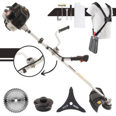 Imagem de Roçadeira Profissional Lateral Kawashima Kw43le À Gasolina 43cc 1,7hp Com Faca 3 Pontas + Faca 40 Dentes Duraline 255mm